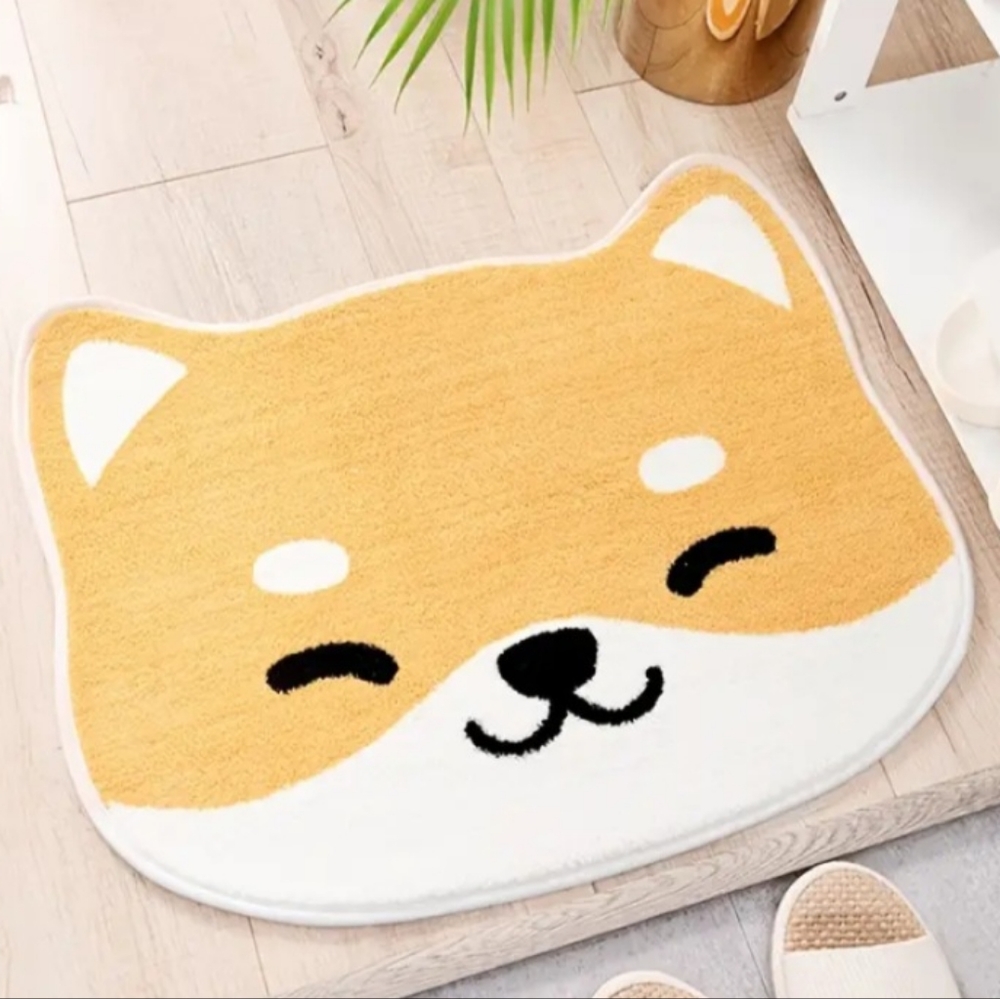 Non-Slip absorbent bathroom mat Akita shaped cute face indoor mat. New - Picture 2 of 5
